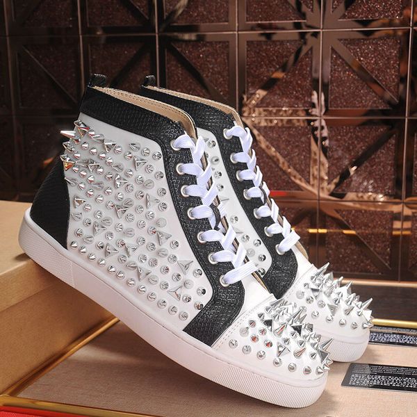 

2019 designer brand red bottom casual shoes women men spikes sneakers party wedding casual walking wedding eu35-47 with box,card, Black