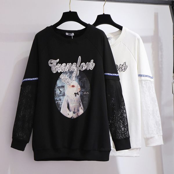 

20fw женщин свитер осени новый плюс размер женские жир мм сыпучие coat плюс удобрения для увеличения sequined с длинными рукавами рубашки ра, Black