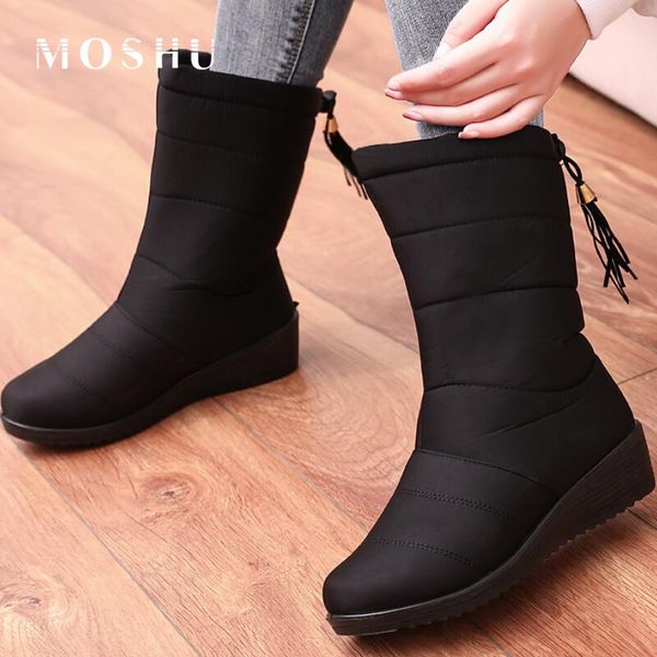 

2020 new winter boots women waterproof snow boots female faux fur plush warm shoes for women down mid-calf botas de mujer, Black