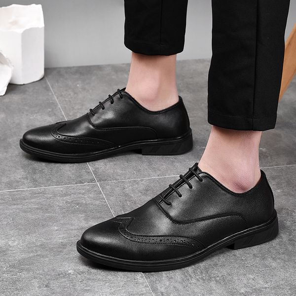 

dress shoes genuine leather men formal classic italian brogues business oxford zapatos de vestir hombre, Black