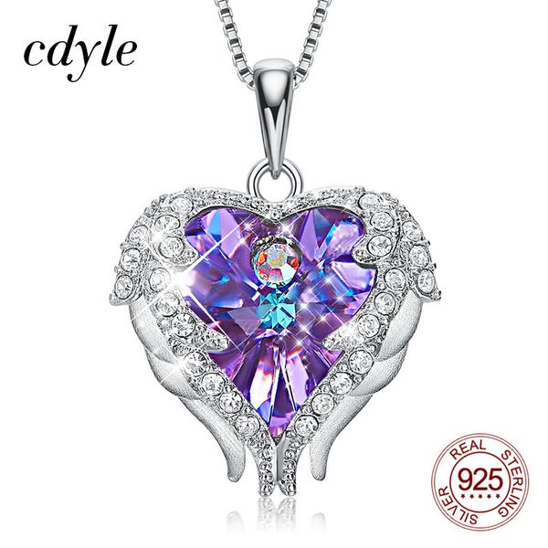 

cdyle fashion women 925 sterling silver necklace with purple crystal angel wings heart pendant necklace birthday party gift
