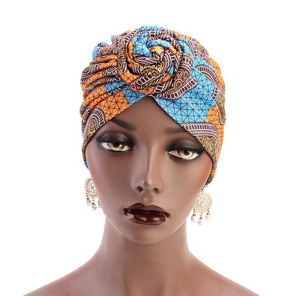 Chapéus de turbante étnicos com redemoinhos de vento gorros de 15 cores para mulheres Toalhas de cabeça femininas Moda africana Chapéu de bandana muçulmano Atacado