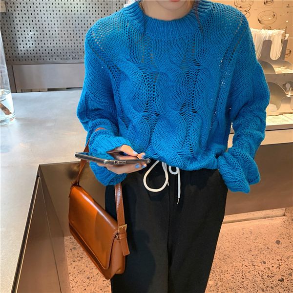 

women short knitted sweater 2020 autumn korean long sleeve pullover loose hollow jumper sweaters sweet twist pull femme vadim, White;black