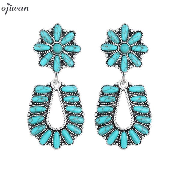 

bohemian earrings for women statement ethnic earrings vintage stone studs western jewelry 2020, Silver