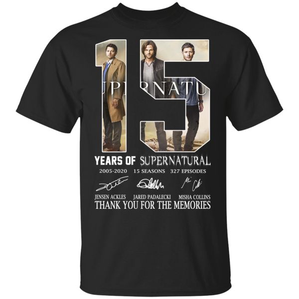 

15 years of supernatural t-shirt america series film 2020 men black s-5xl full-figured tee shirt