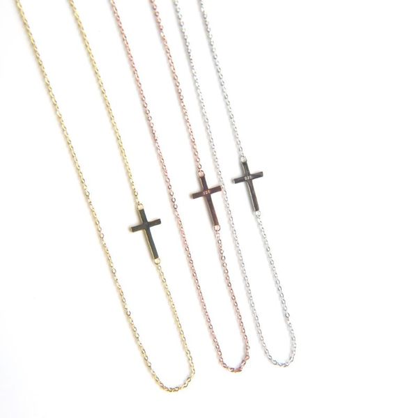 

women gold color sideways cross necklace tiny cross celebrity sliver filled chain choker necklace collier jewelry bijoux wedding, Silver