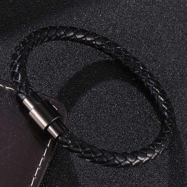 

charm bracelets simple stainless steel magnetic gold/black buckle braided leather male wrist band 2021 pulseira masculina, Golden;silver