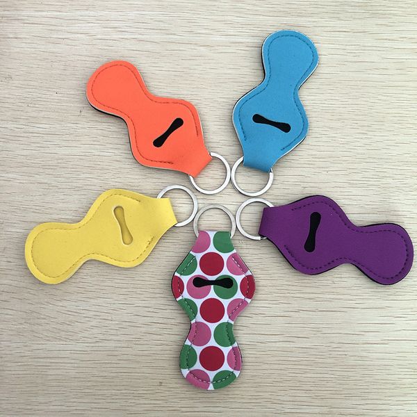

random color send neoprene chapstick holder keychain lipstick key rings lip blam keyfob lipstick cover party favor