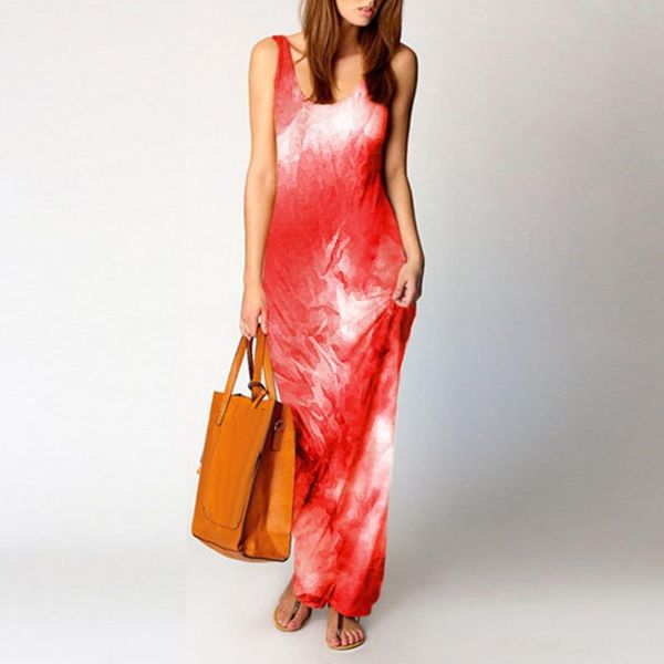 

tie dye long maxi dress vest dress casual split -3xl polyester lady women's, Black;gray