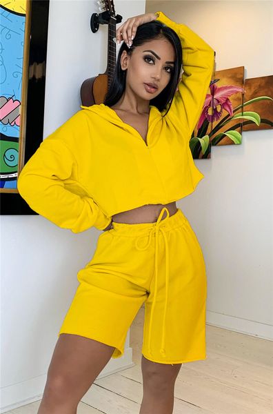 

women sweatsuits fashion natural color tracksuits casual long sleeve hooded short pants women designers clothes, Gray