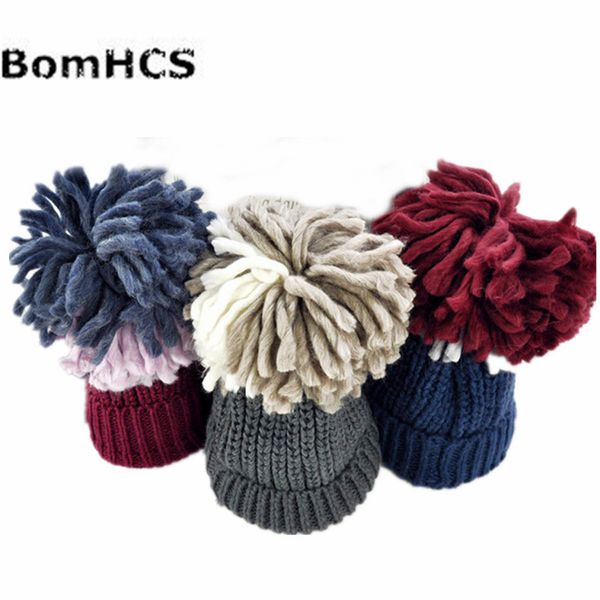 

bomhcs big soft pompom beanie women's winter warm knitted hat handmade cap halloween christmas gifts, Blue;gray