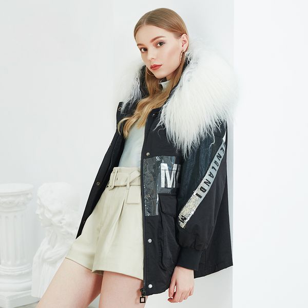 

new winter women's coat women warm parka letter print thick jacket lamb fur hooded large sizes female clothing, Tan;black