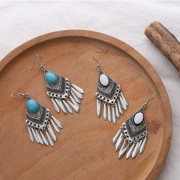 

dangle & chandelier classical geometric tassel earring bohemian vintage ethnic bronze drop earrings fashion jewelry party for women, Silver