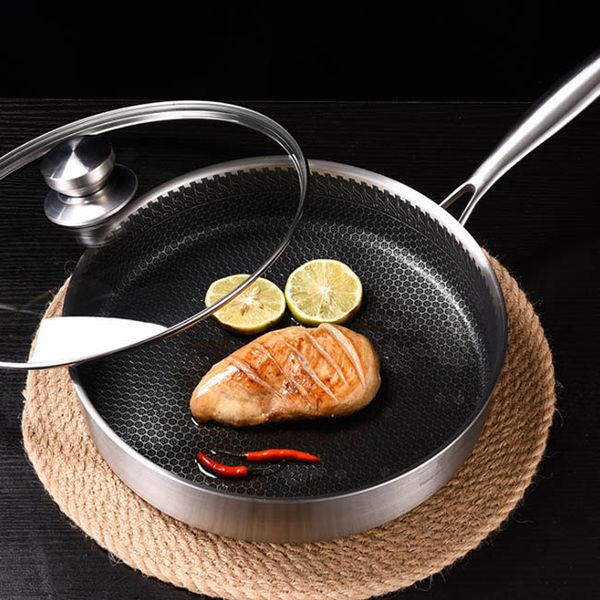 

[factory direct sales] 304 stainless steel frying pan, omelet pan, three-layer steel domestic steak pan, non stick pan