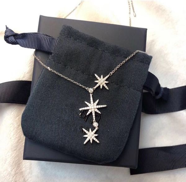 

luxury classic designer s925 sterling silver full zircon triple meteorites star pendant necklace for women jewelry