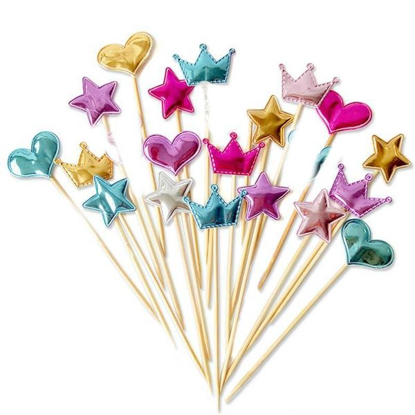 

5 pcs/lot lovely heart star crown cake er for birthday cupcake flag baby shower party wedding decoration supplies