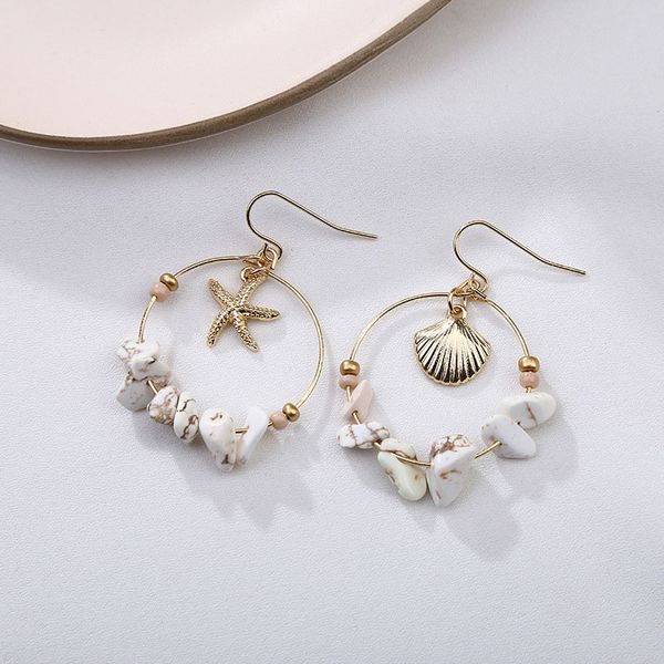 

asymmetric personality trendy shell earrings ear hook crystal starfish earring women accessory lady dangle earrings 2020, Silver