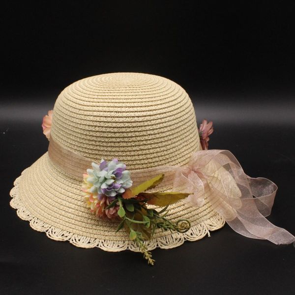 

seioum 2020 new summer fashion sun hats for women flower floral seaside short eaves straw hat girls flat straw, Blue;gray