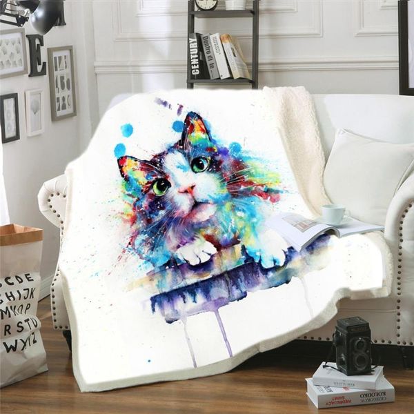 

custom 3d cat sherpa blanket on beds animal fur throw blanket for adults brown gray bedding mantas para cama 150cmx200cm