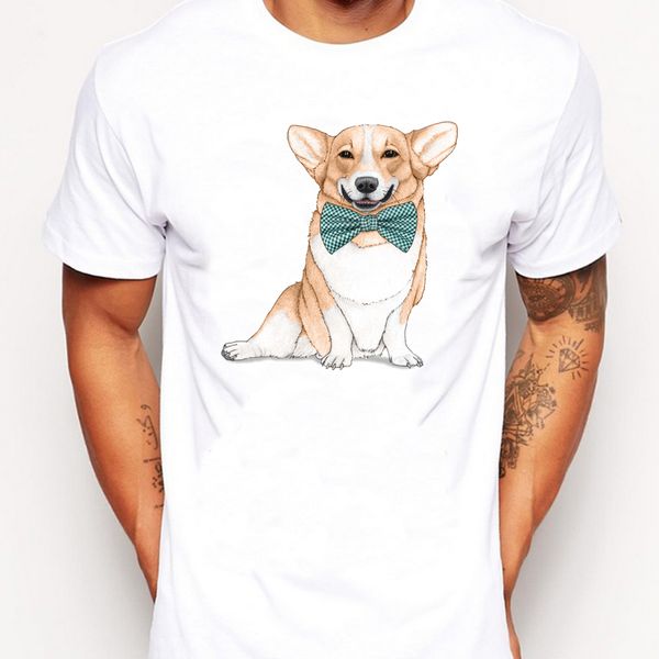 

summer men t shirts fashion corgi dog design t-shirt casual short sleeve cool male tee harajuku