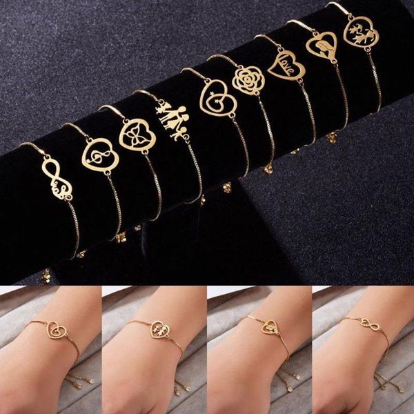 

women gold stainless steel love heart chain bangle jewelry gifts, Golden;silver