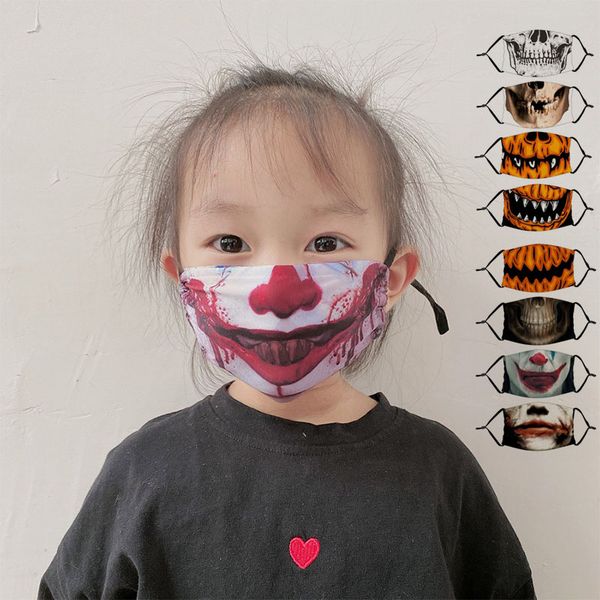 

children halloween party masks with filter kids fashion 3d print horror clown skull cotton face mask anti dust washable reusable face cover