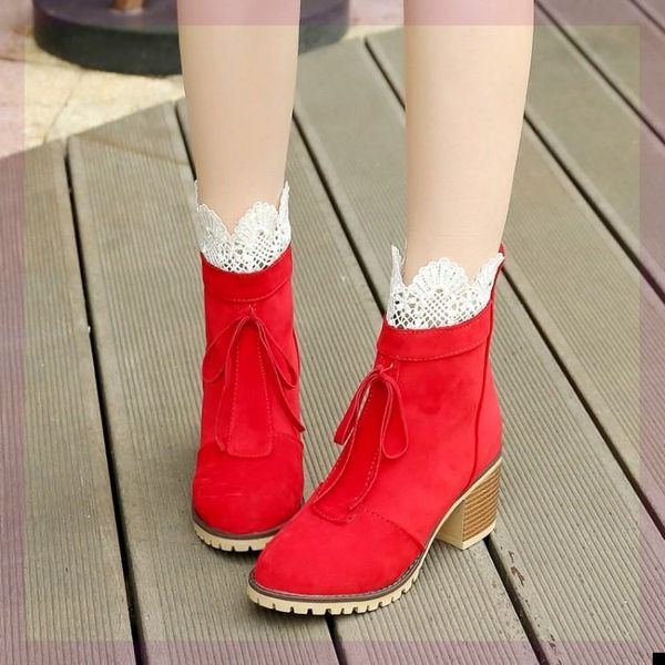 

round toe women boots high heels zipper shoes winter footwear red woman booties luxury designer boots-women stiletto, Black