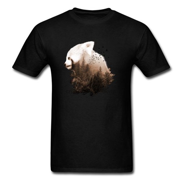 

black 2018 men t-shirt red panda forest cotton loose chic koala montage hip hop mant shirt streetwear