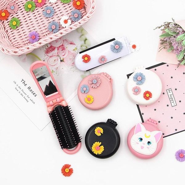 

new cartoon folding hair comb mirror massage air bag combs air cushion mirror hairdressing plastic portable travel