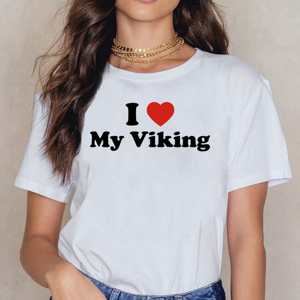 

t shirt women i love my viking o-neck vintage short female shirt