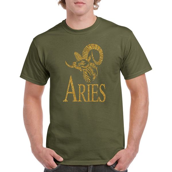 

summer fashion male short sleeve pattern o-neck hipster t-shirt aries horoscope gold t shirt love march birthday casual t shirt