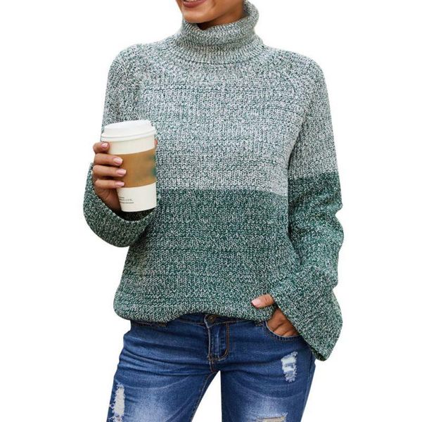 

women autumn splice casual warm sweater ladies pullover jumper winter long flare sleeve high collar knitted pullover sweater, White;black