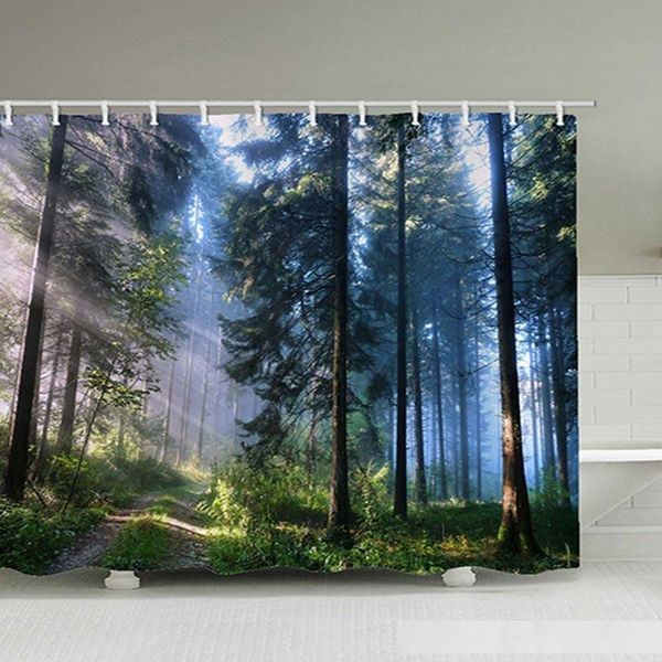 

shower curtain landscape bathroom decor the sun shining through the woods 100% polyester toilet curtain for bath with 12 hooks