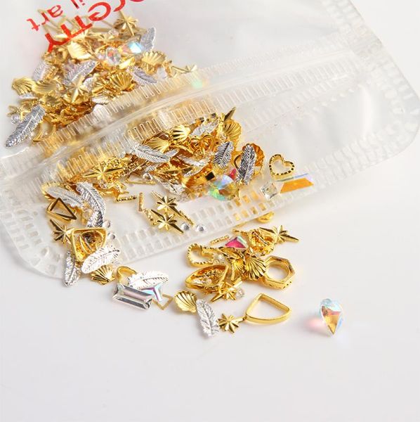 

nail art forpretty decorations mix ongles materiel 3d pentagram pluma metal with glitter unha strass rhinestone diy accessories, Silver;gold