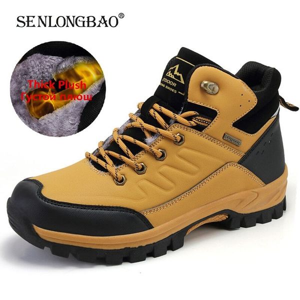 

brand winter snow boots warm plush men's boots outdoor non-slip hiking waterproof men's ankle walking size 47, Black