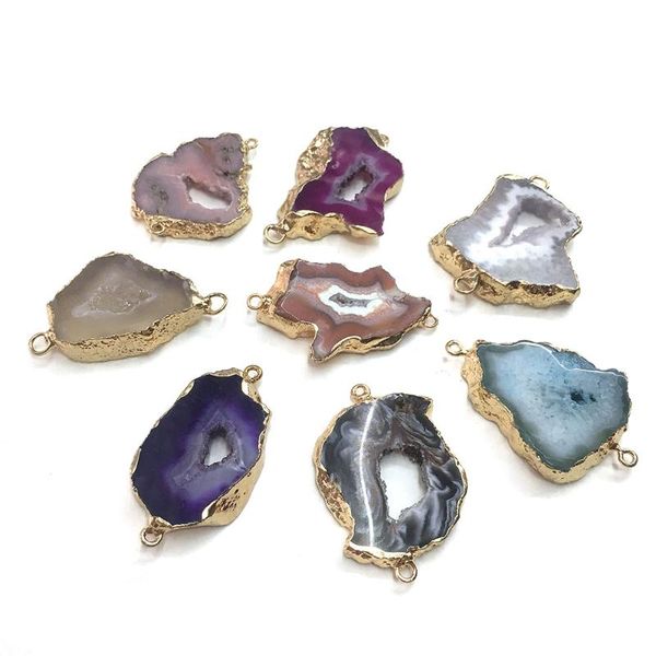 

2020 natural stone pendant irregular agated connector for jewelry making necklace accessories gifts for women size 20x40-30x45mm, Bronze;silver