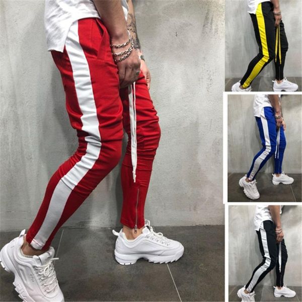 

fashion side stripe pants men hip hop streetwear track harem joggers spring autumn homme casual sports wear, Black