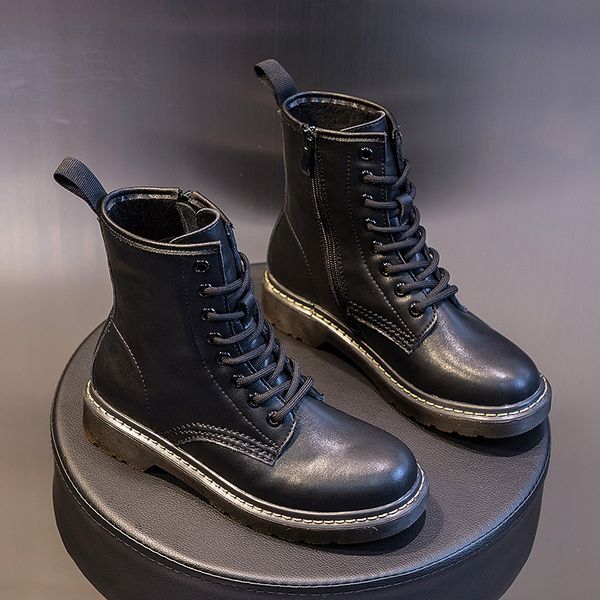 

boots zipper plush female 2021 autumn genuine leather platform short women booties lace up black winter woman shoes
