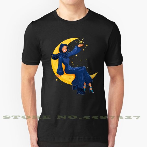 

lady on the moon summer смешной тенниска для мужчин женщин ид рамазан вектор хиджаб женщина арабской арабского moon crecent lady stars рамад