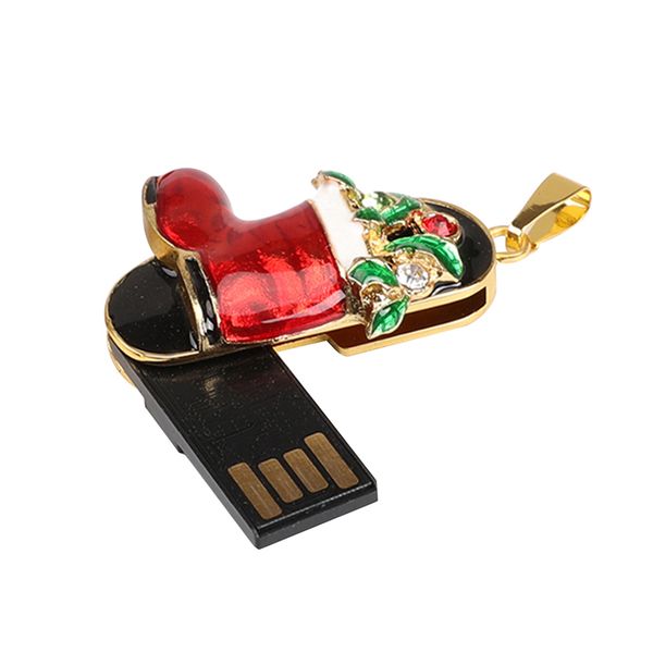

usb 2.0 flash drive u disk red crystal christmas socks with keychain