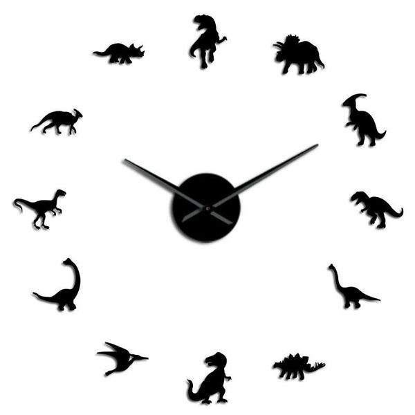 

wall clock jurassic dinosaurs wall art diy large clock kids room decoration giant frameless dino modern watch