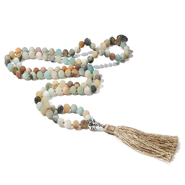 

showboho 108mala frosted stone knotted necklace meditation yoga party holiday gift men and women friendship life tree pendant, Silver