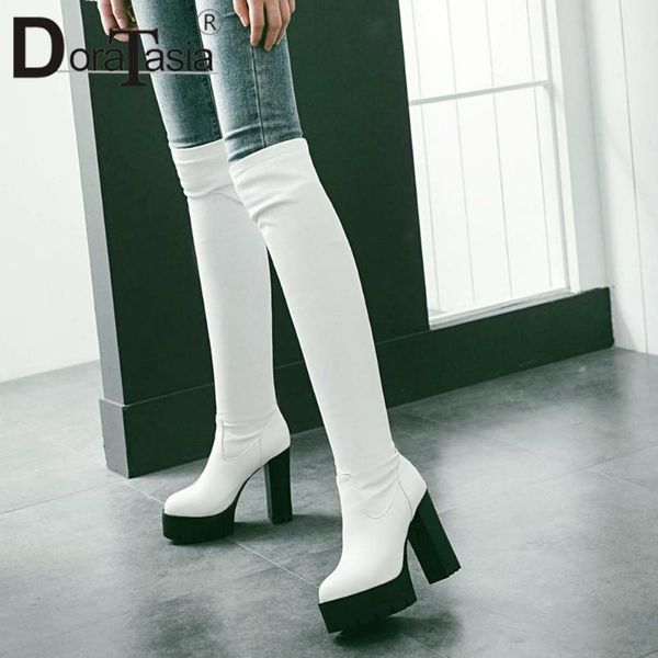 

boots doratasia big size 33-43 female platform knee high fashion thick heels women 2021 party office shoes woman, Black