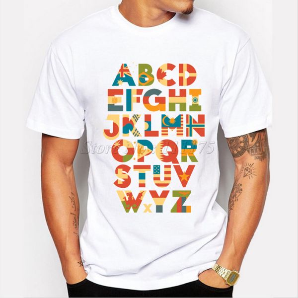 

2019 cool men creative letters flag design t shirt novelty customize printed short sleeve tees