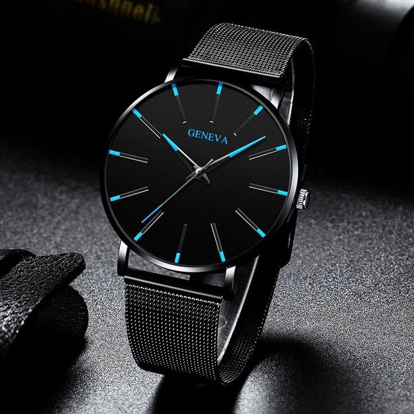 

creative blue dial men watches casual new brand fashion quartz casual stainless steel mesh strap ultra thin business wristwatch, Slivery;brown