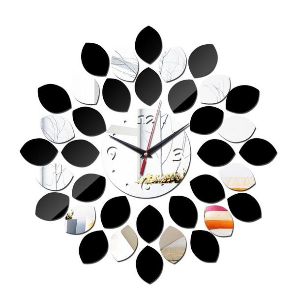 

fashion new big black silver 3d acrylic wall clock modern design luxury mirror watch crystal