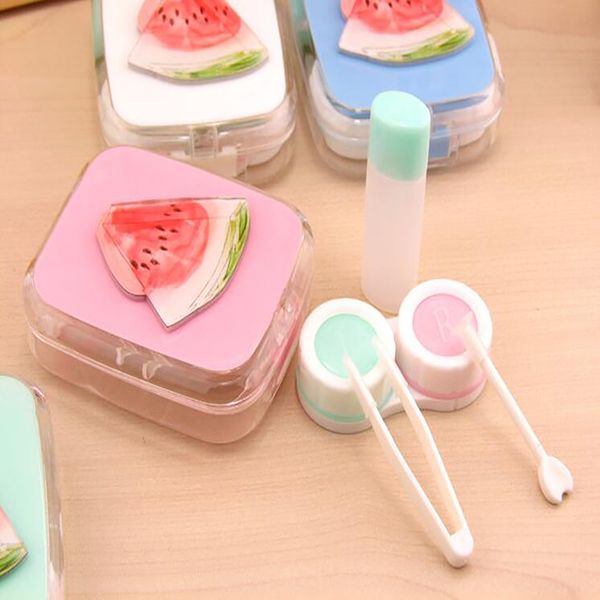 

lovely colorful cartoon flaunting fruit portable contact lens case for women gift container lenses box sale, Silver