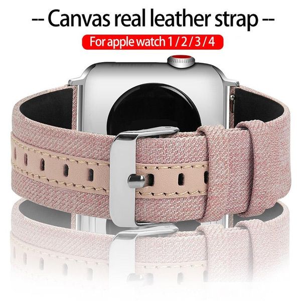

for apple watch band 42mm 38mm nylon canvas real leather buckle strap for iwatch 1 / 2 / 3 / 4