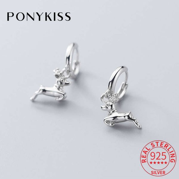 

hoop & huggie ponykiss romantic s925 sterling silver cute sika deer minimlist earrings women party fine jewelry accessories chic gift, Golden;silver