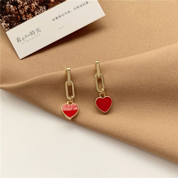 

south korea fashion temperament joker contracted stud earrings lovely small peach red love heart earrings women jewelry, Golden;silver